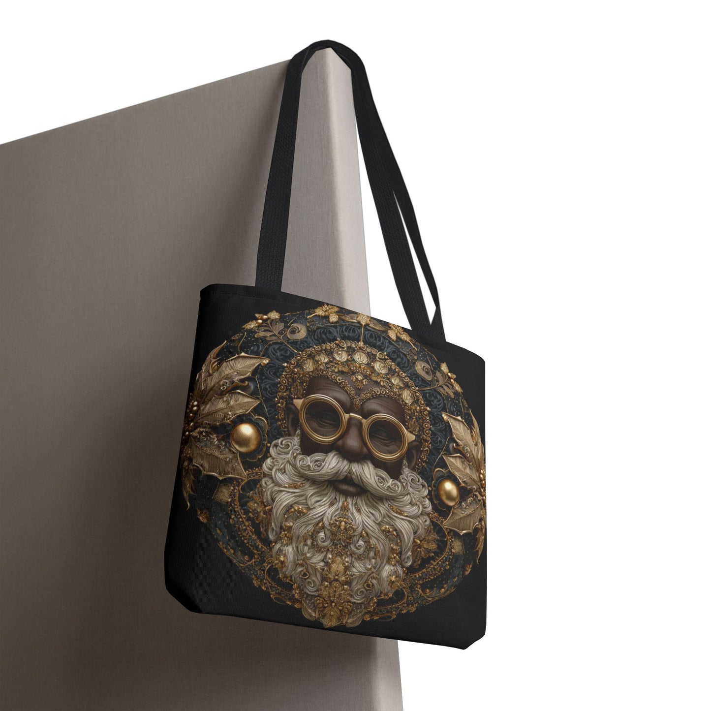 Regal Navy & Gold Black Santa Tote – Luxury Christmas Ornament Design