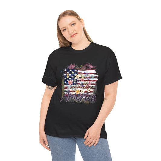 America Floral Flag Tee