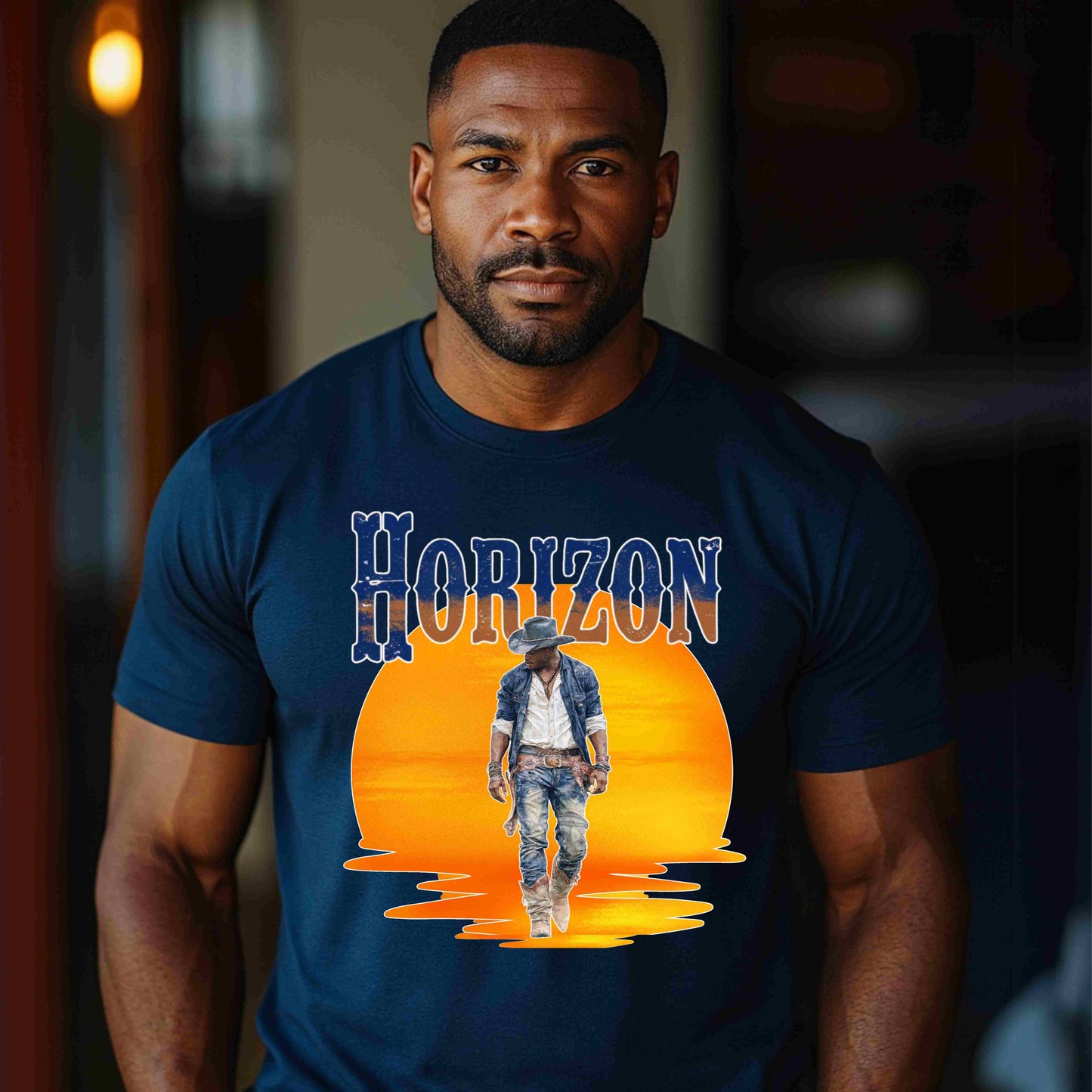 Horizon Cowboy Sunset T-Shirt | Western Country Rodeo Graphic Tee | Rustic Western Wear for Men & Women