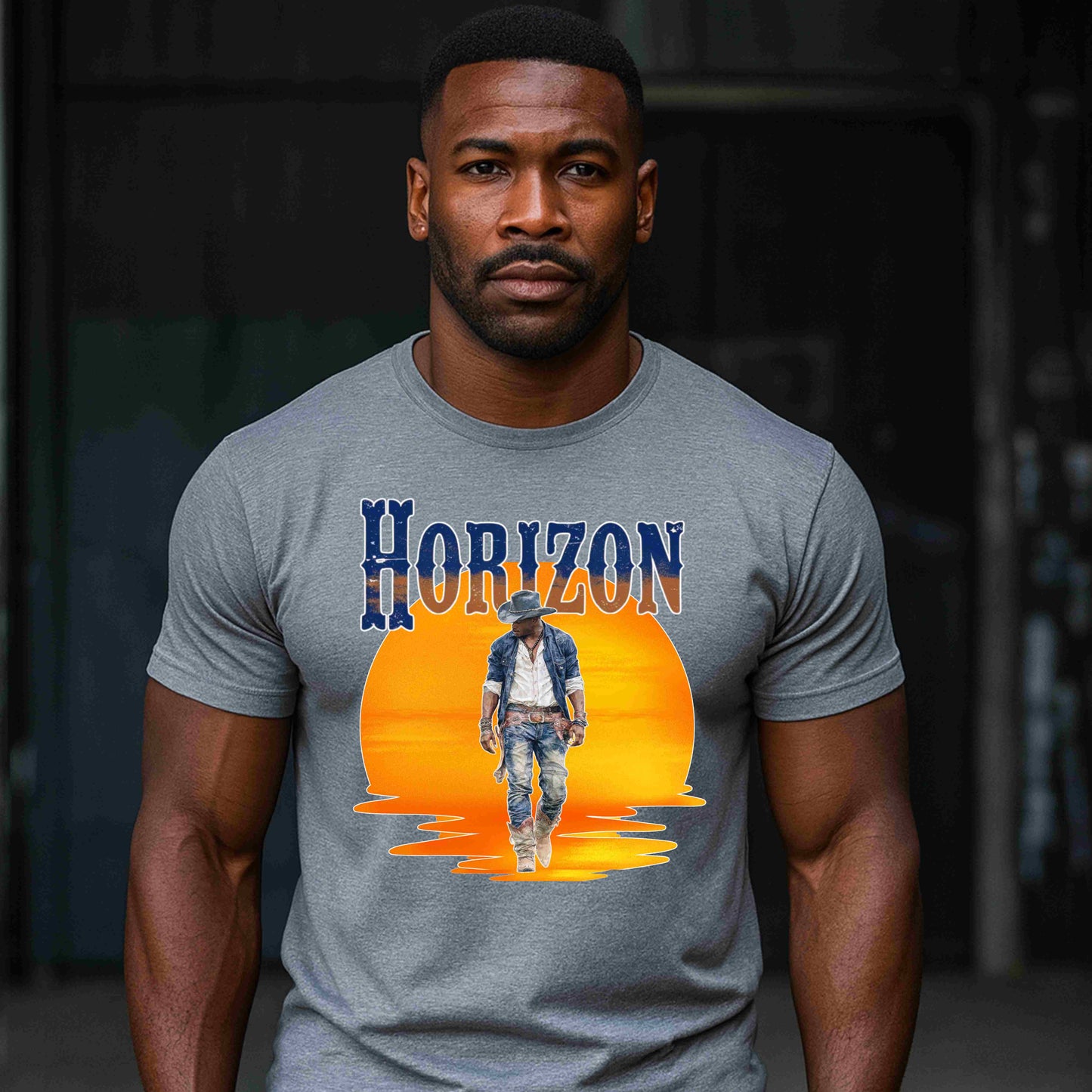 Horizon Cowboy Sunset T-Shirt | Western Country Rodeo Graphic Tee | Rustic Western Wear for Men & Women