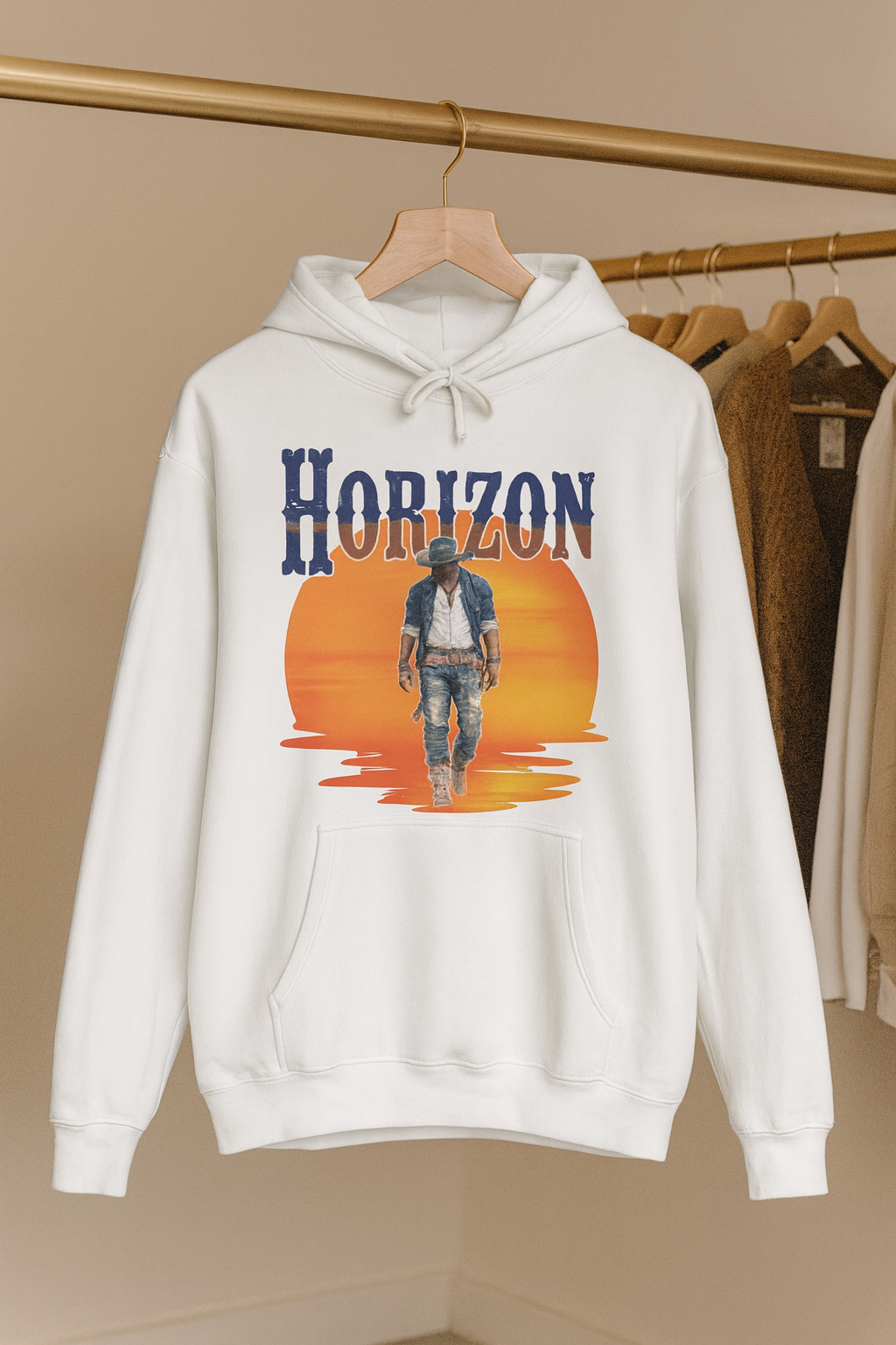 Horizon Cowboy Sunset Hoodie | Western Graphic Unisex Hoodie | Rustic Rodeo Country Style Sweatshirt