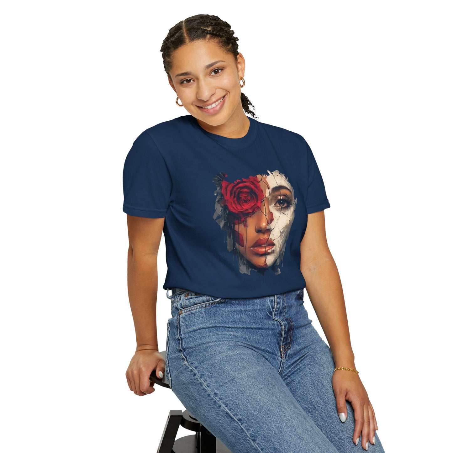 Scarlet Veil T-Shirt | Bold Empowerment Graphic Tee | Feminine Strength & Resilience Art Shirt
