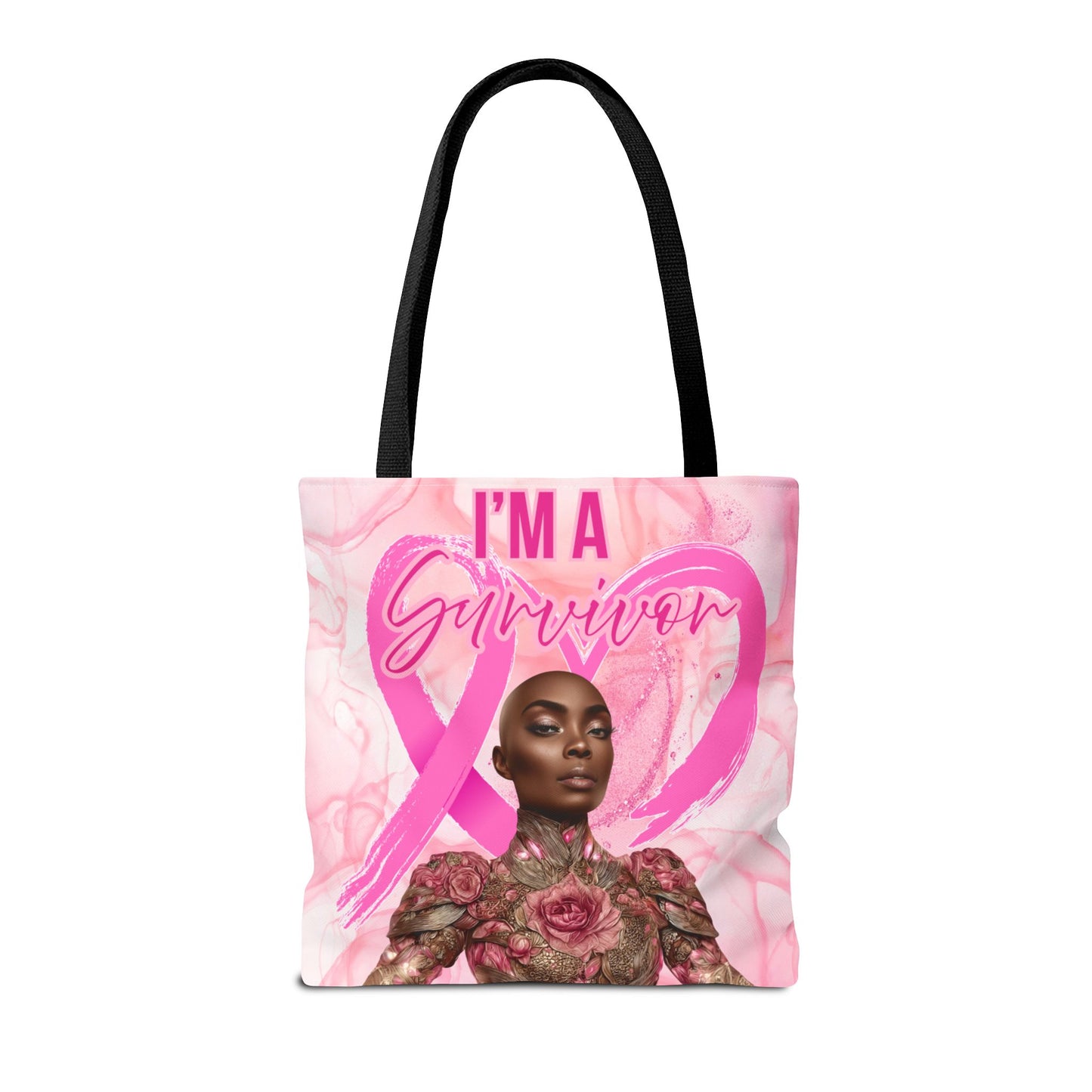 Survivor Tote Bag - 'I'm a Survivor' Pink Ribbon Heart Canvas Tote| Breast Cancer Awareness Tee | Pink Ribbon Shirt for Women | Black Woman Survivor Empowerment Gift | October Awareness Apparel