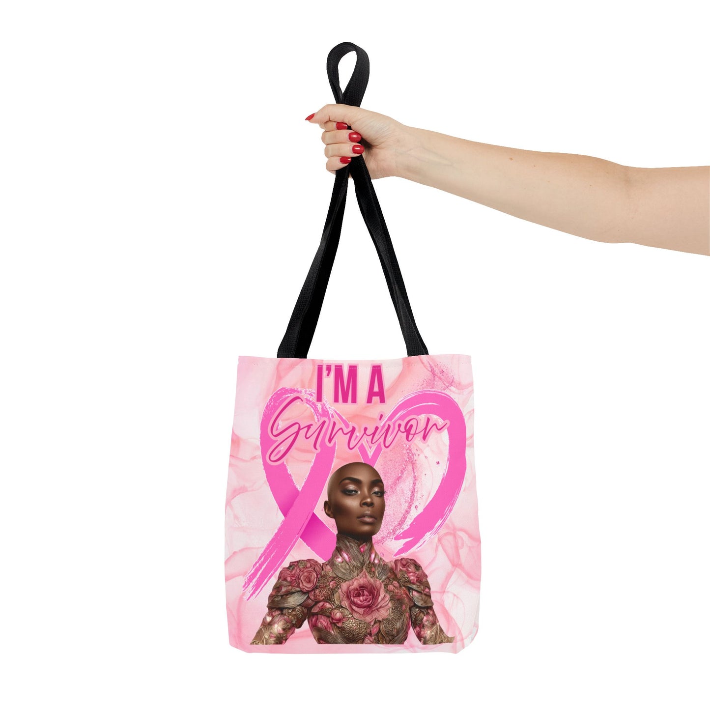 Survivor Tote Bag - 'I'm a Survivor' Pink Ribbon Heart Canvas Tote| Breast Cancer Awareness Tee | Pink Ribbon Shirt for Women | Black Woman Survivor Empowerment Gift | October Awareness Apparel