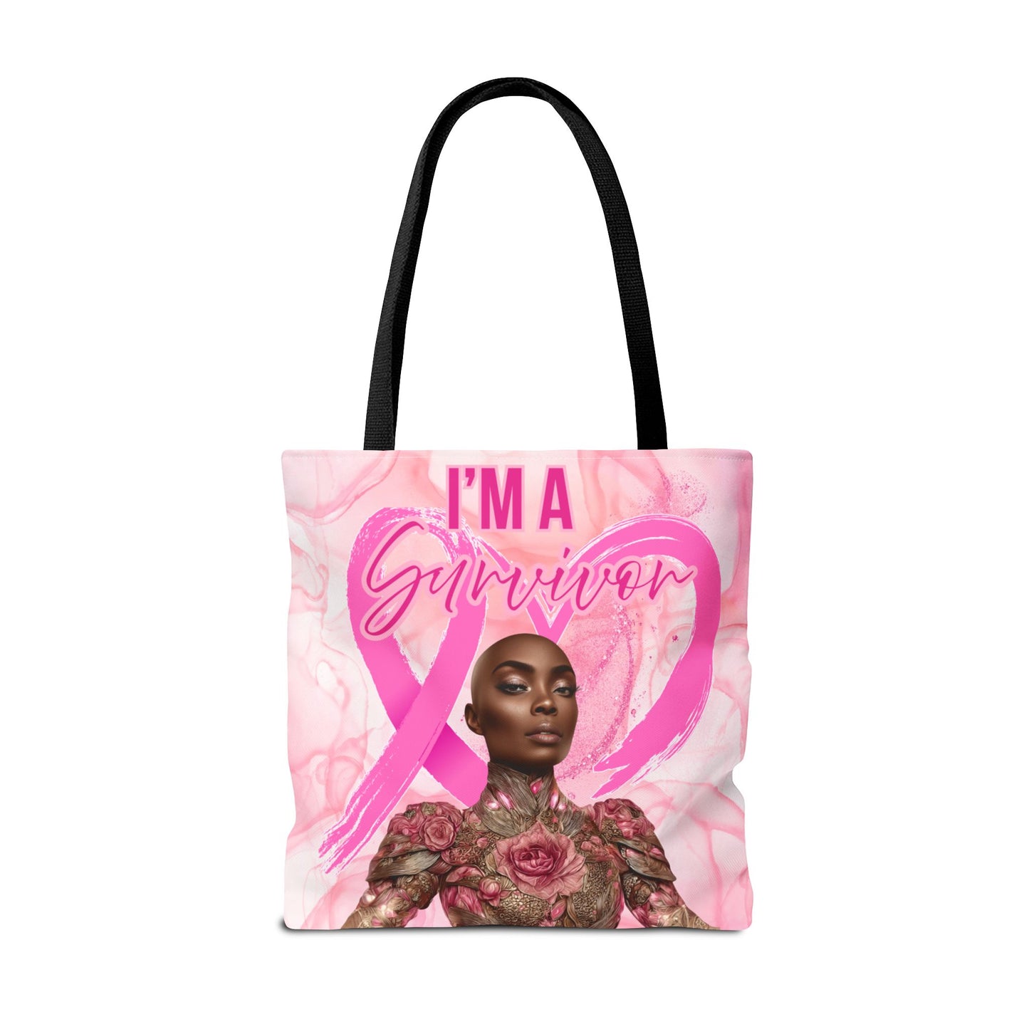 Survivor Tote Bag - 'I'm a Survivor' Pink Ribbon Heart Canvas Tote| Breast Cancer Awareness Tee | Pink Ribbon Shirt for Women | Black Woman Survivor Empowerment Gift | October Awareness Apparel