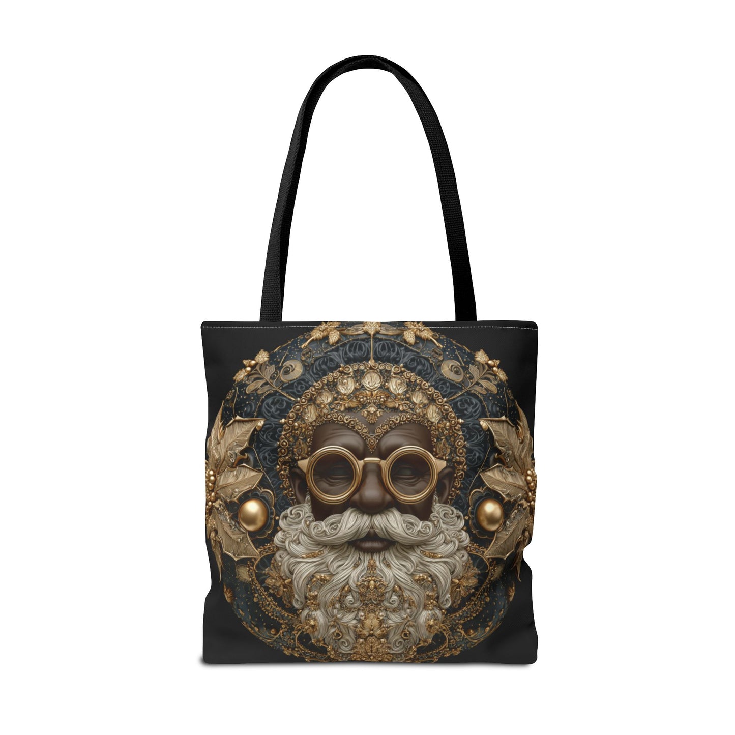 Regal Navy & Gold Black Santa Tote – Luxury Christmas Ornament Design