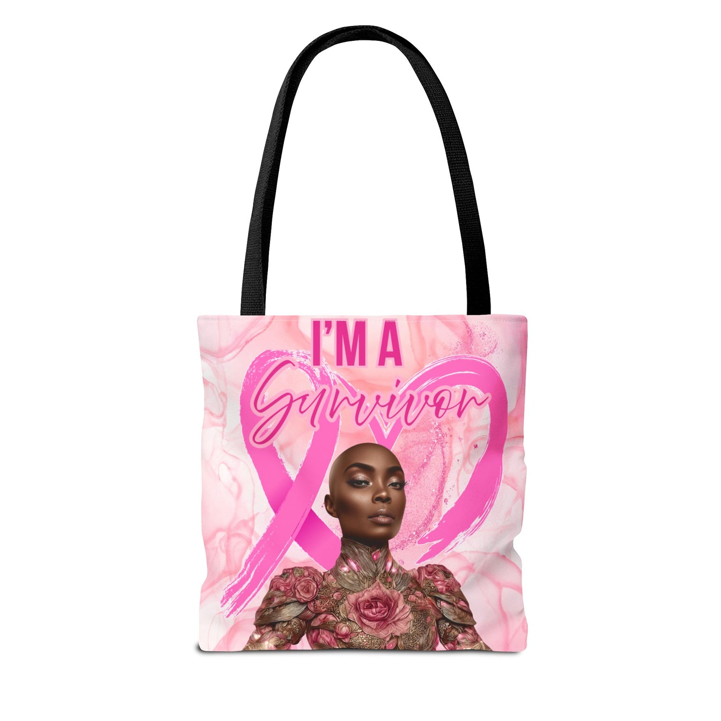 Survivor Tote Bag - 'I'm a Survivor' Pink Ribbon Heart Canvas Tote| Breast Cancer Awareness Tee | Pink Ribbon Shirt for Women | Black Woman Survivor Empowerment Gift | October Awareness Apparel