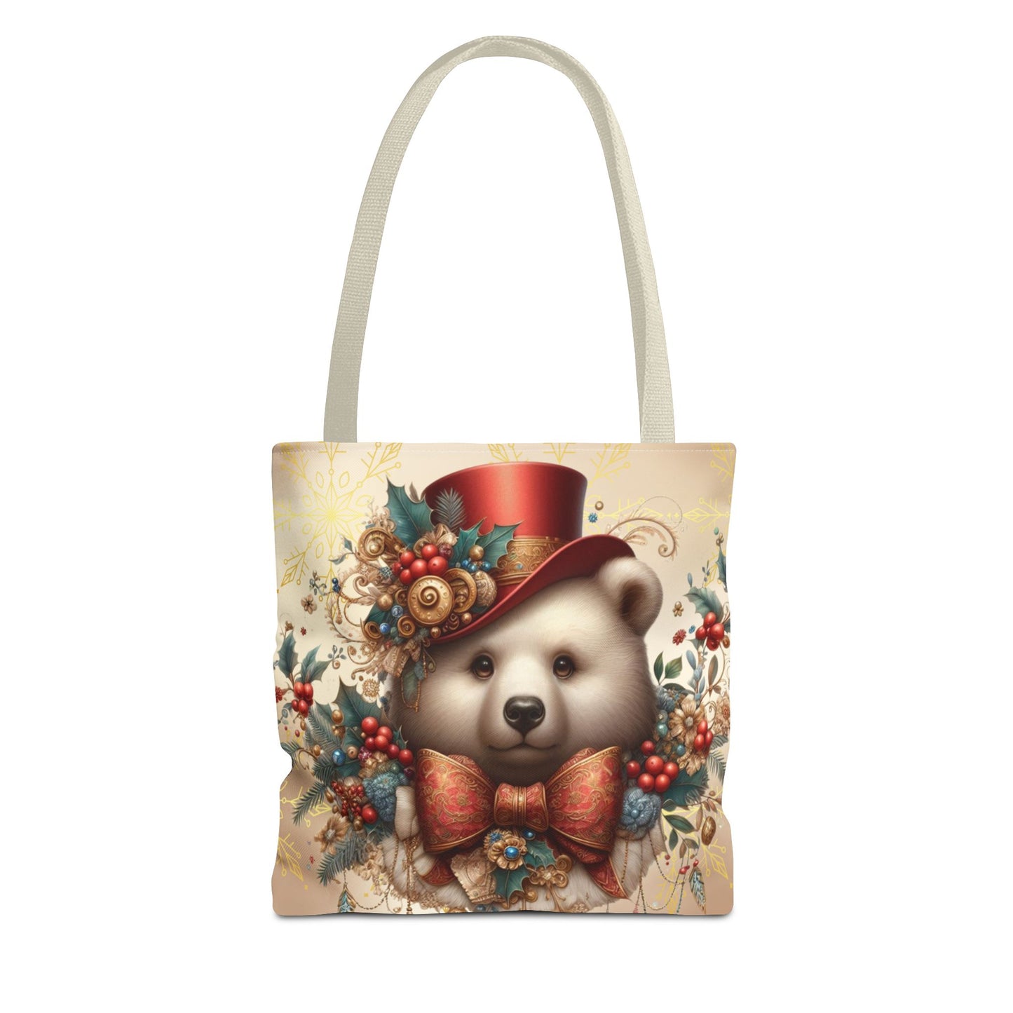 Christmas Bear Tote Bag, Whimsical Holiday Animal Tote, Cute Winter Bear Art Bag, Festive Gift Tote for Women, Seasonal Shopping Bag