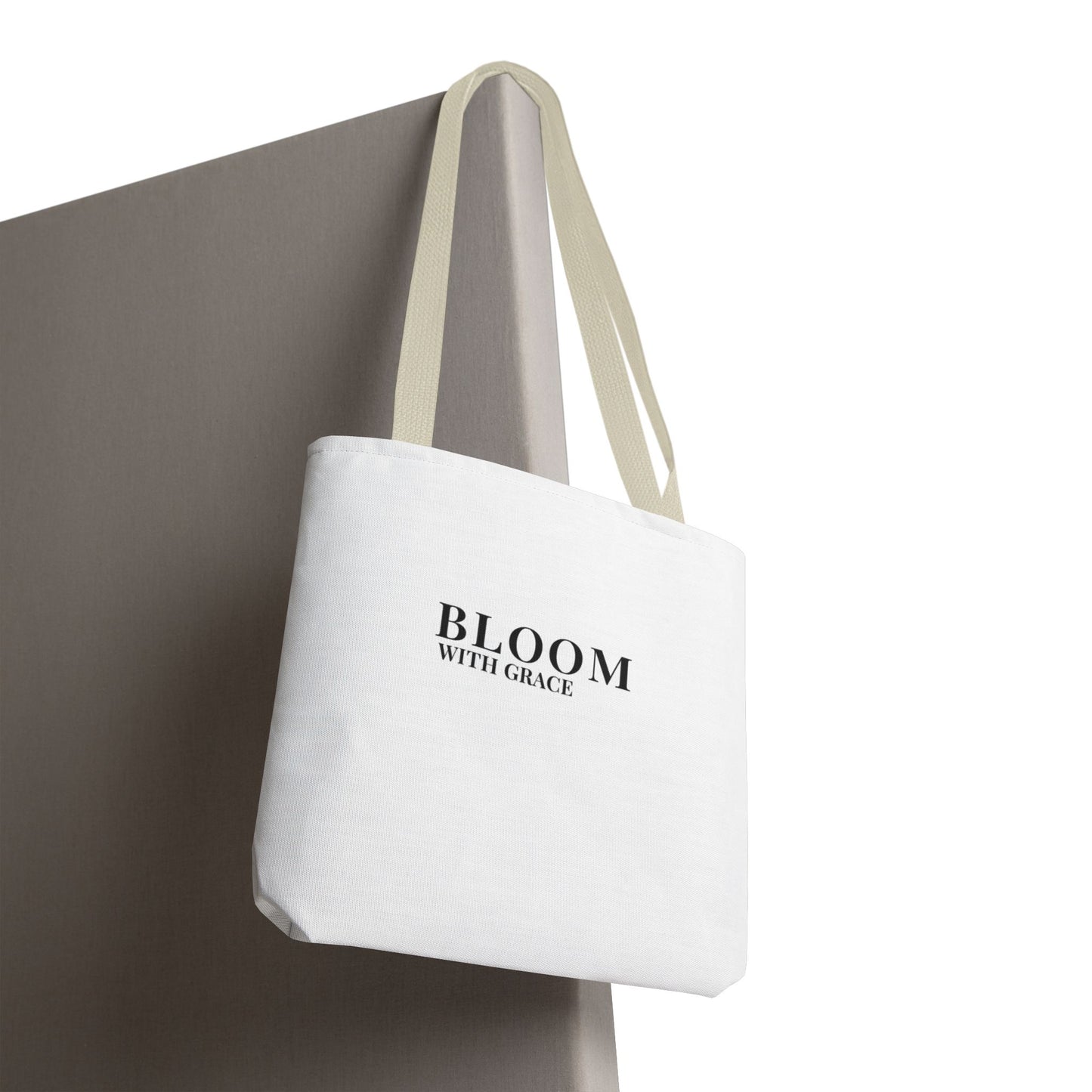 Bloom With Grace Minimalist Canvas Tote Bag — Floral Inspirational Quote Tote