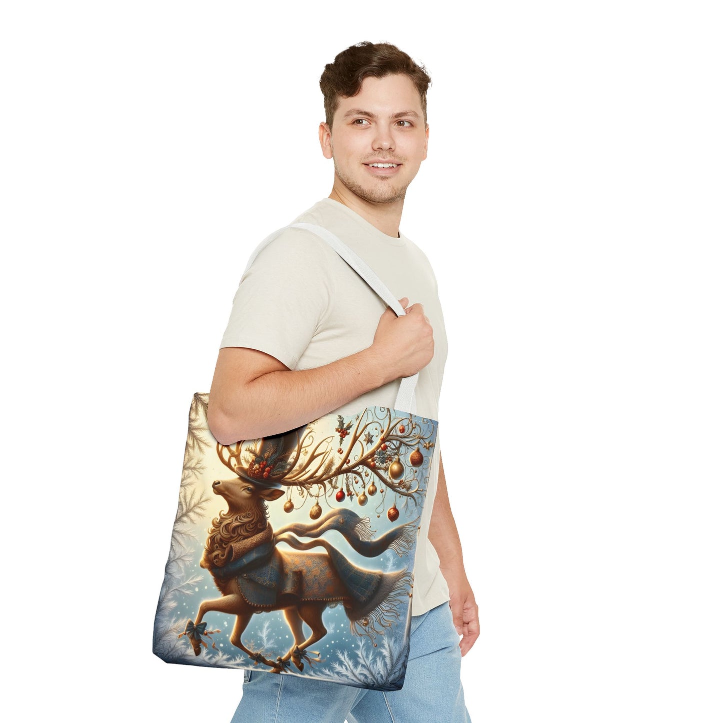 Whimsical Reindeer Christmas Tote Bag, Elegant Holiday Deer Art Tote, Winter Gift Bag, Festive Seasonal Tote for Women