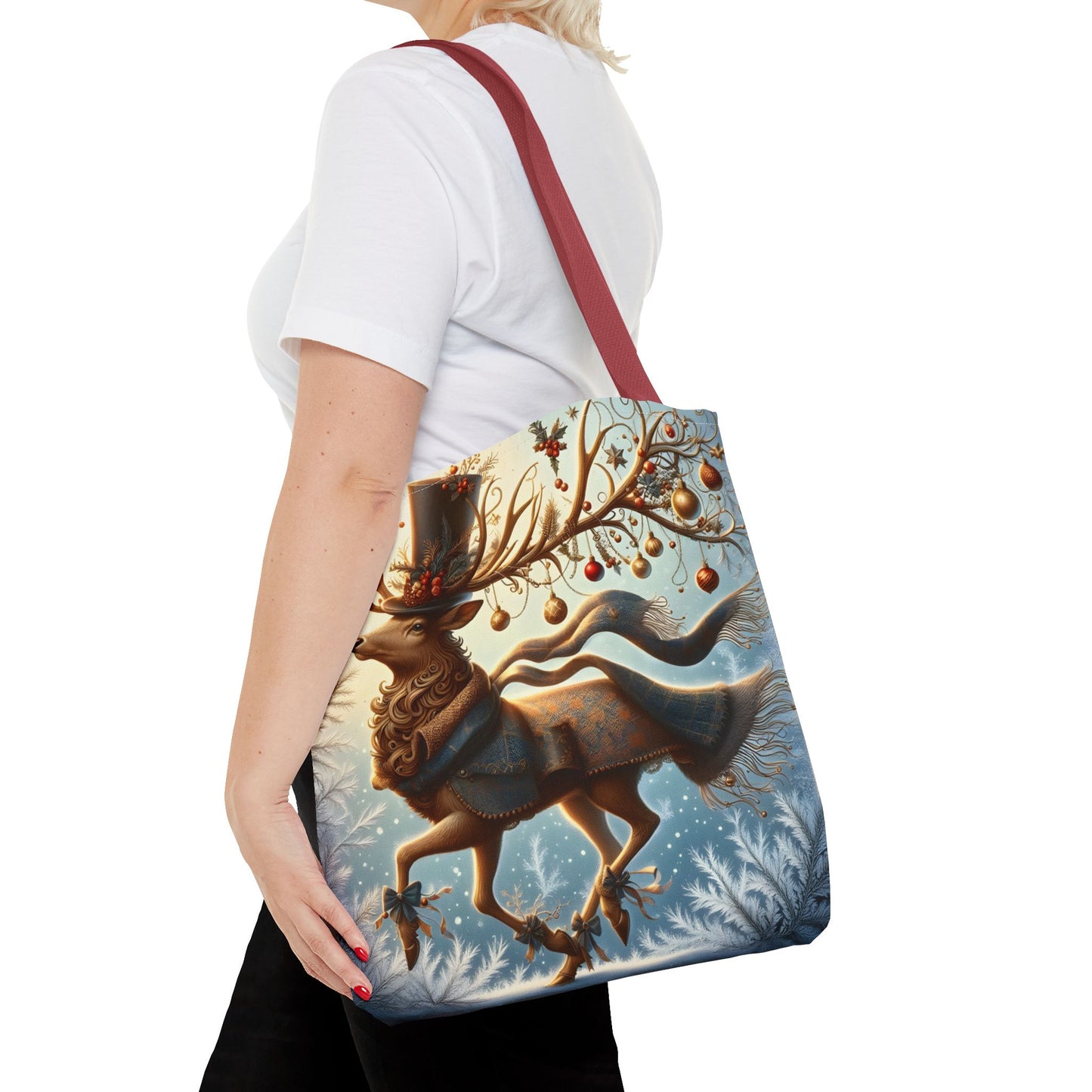Whimsical Reindeer Christmas Tote Bag, Elegant Holiday Deer Art Tote, Winter Gift Bag, Festive Seasonal Tote for Women