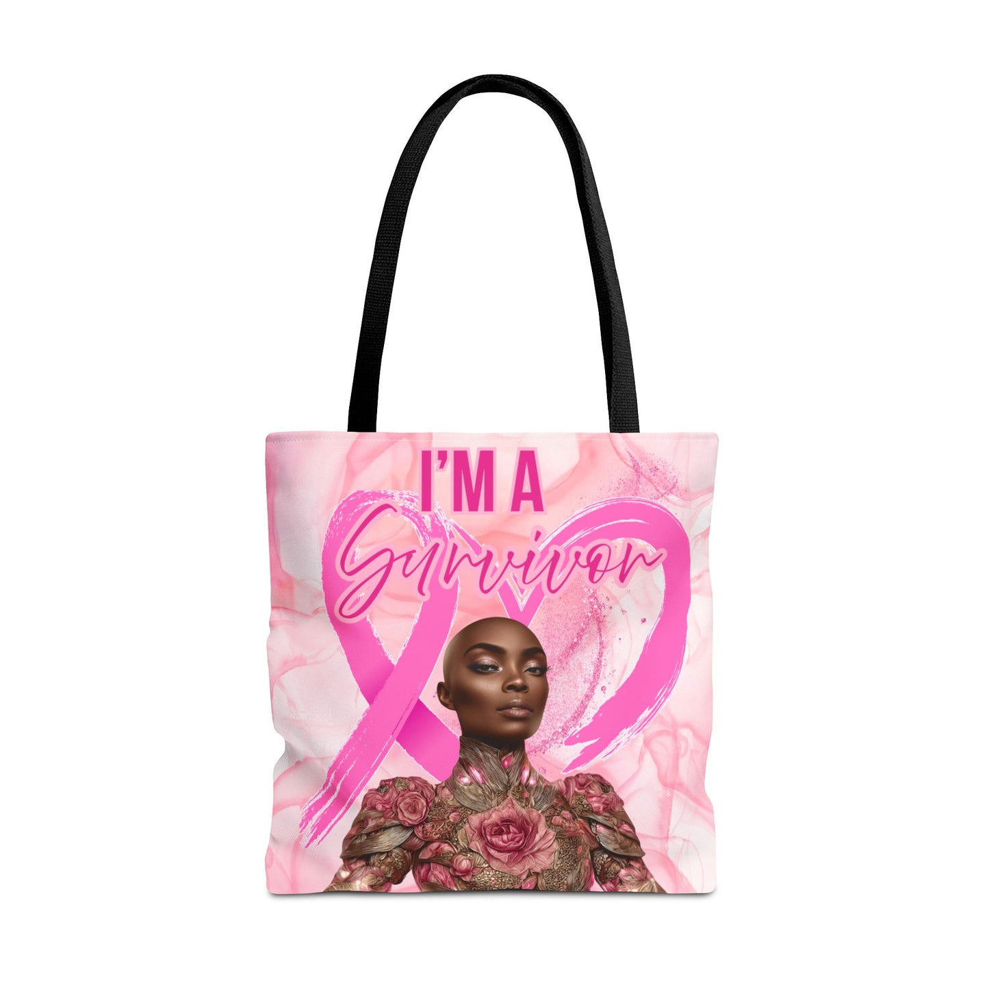 Survivor Tote Bag - 'I'm a Survivor' Pink Ribbon Heart Canvas Tote| Breast Cancer Awareness Tee | Pink Ribbon Shirt for Women | Black Woman Survivor Empowerment Gift | October Awareness Apparel