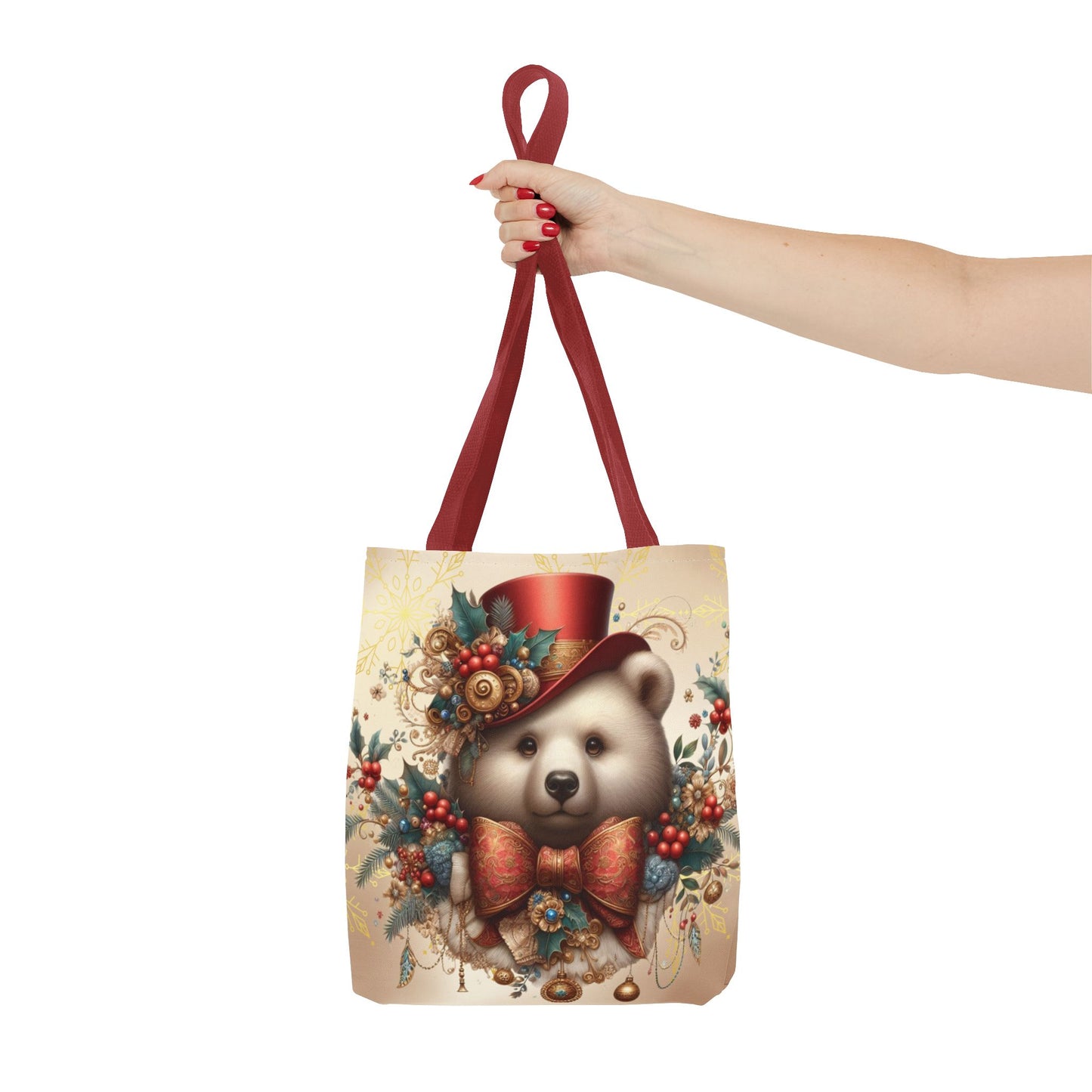 Christmas Bear Tote Bag, Whimsical Holiday Animal Tote, Cute Winter Bear Art Bag, Festive Gift Tote for Women, Seasonal Shopping Bag