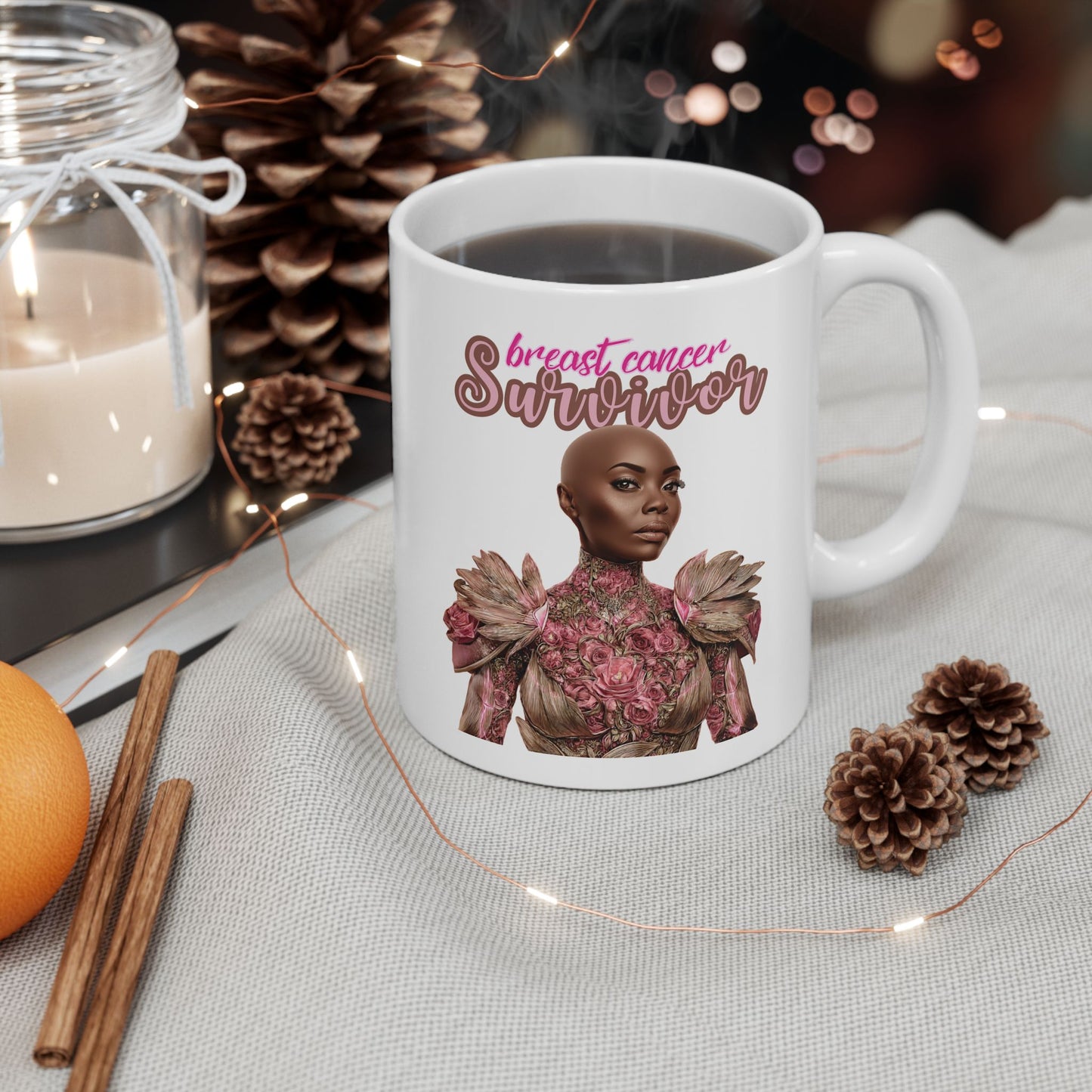 BC Survivor Fancy Mug | Breast Cancer Survivor Gift | Elegant Pink Ribbon Mug | Survivor Empowerment Coffee Cup | Awareness Month Gift for Women
