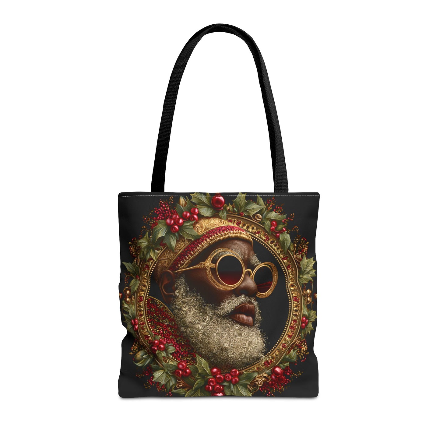 Afrocentric Holly Wreath Santa Tote – Luxe Holiday Tote Bag