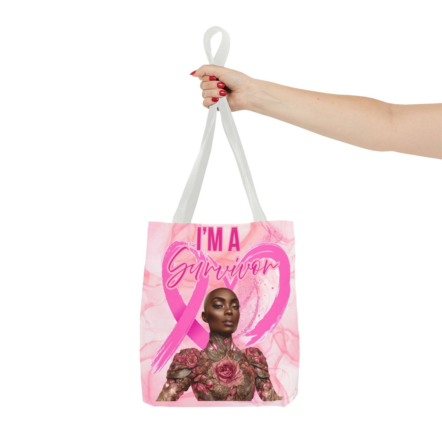 Survivor Tote Bag - 'I'm a Survivor' Pink Ribbon Heart Canvas Tote| Breast Cancer Awareness Tee | Pink Ribbon Shirt for Women | Black Woman Survivor Empowerment Gift | October Awareness Apparel