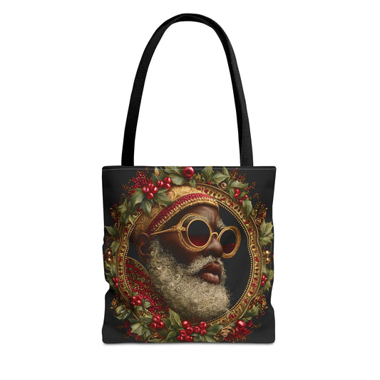 Afrocentric Holly Wreath Santa Tote – Luxe Holiday Tote Bag
