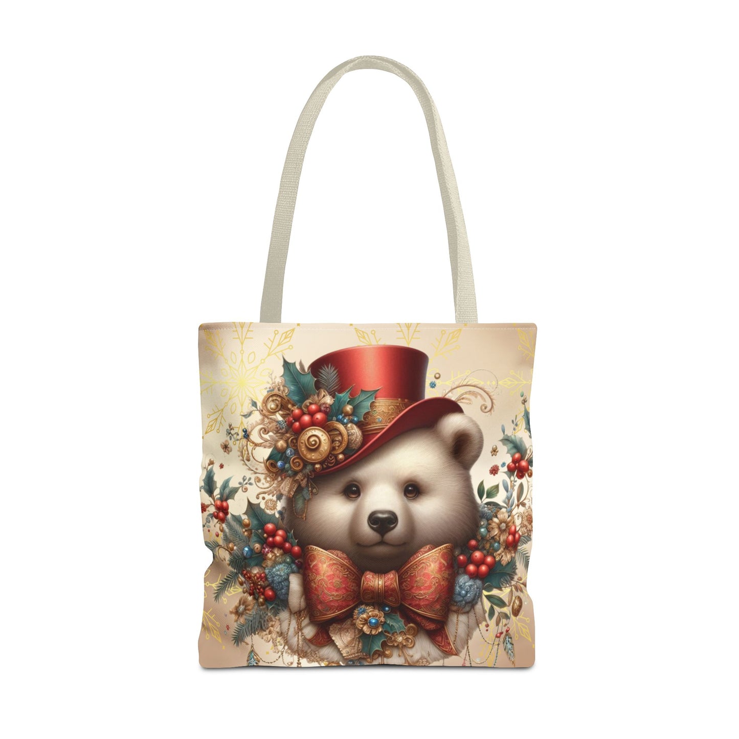 Christmas Bear Tote Bag, Whimsical Holiday Animal Tote, Cute Winter Bear Art Bag, Festive Gift Tote for Women, Seasonal Shopping Bag