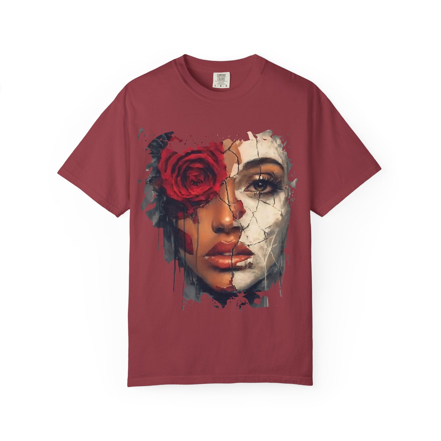 Scarlet Veil Empowerment Tee” or “Cracked Porcelain Resilience Shirt”