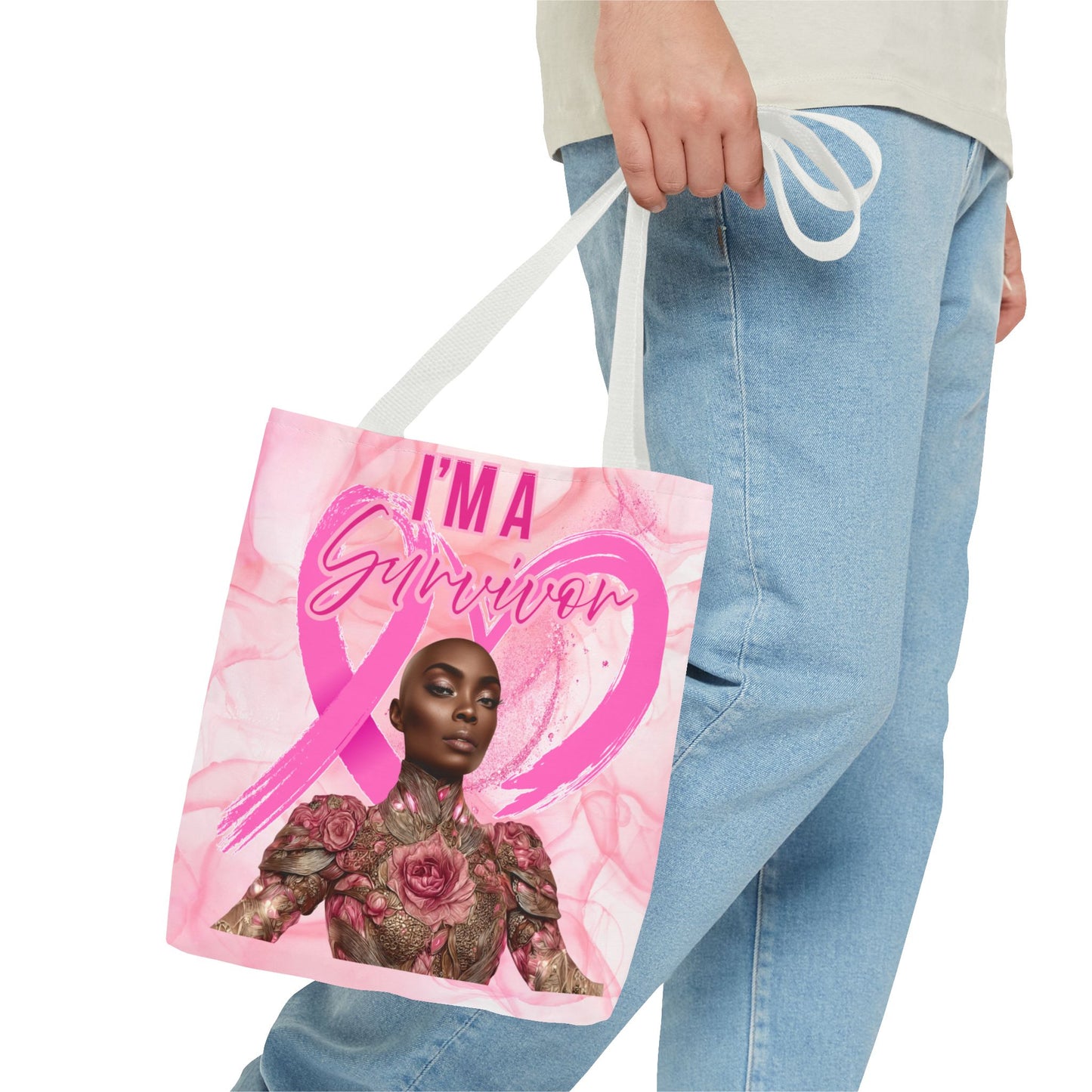 Survivor Tote Bag - 'I'm a Survivor' Pink Ribbon Heart Canvas Tote| Breast Cancer Awareness Tee | Pink Ribbon Shirt for Women | Black Woman Survivor Empowerment Gift | October Awareness Apparel