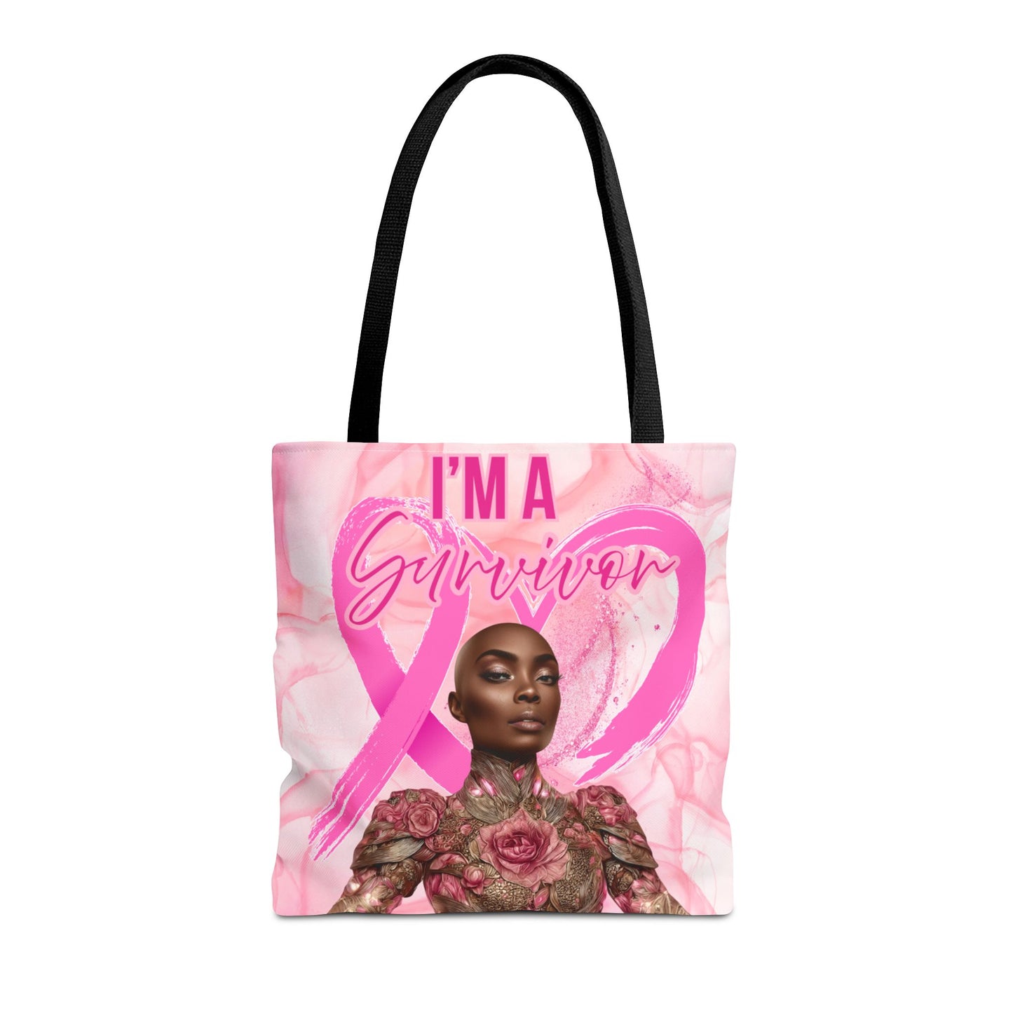 Survivor Tote Bag - 'I'm a Survivor' Pink Ribbon Heart Canvas Tote| Breast Cancer Awareness Tee | Pink Ribbon Shirt for Women | Black Woman Survivor Empowerment Gift | October Awareness Apparel