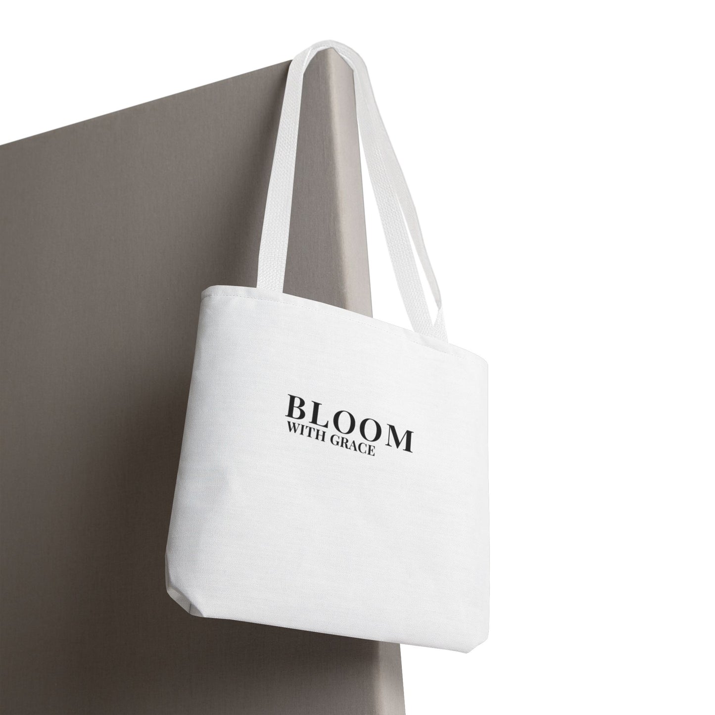 Bloom With Grace Minimalist Canvas Tote Bag — Floral Inspirational Quote Tote