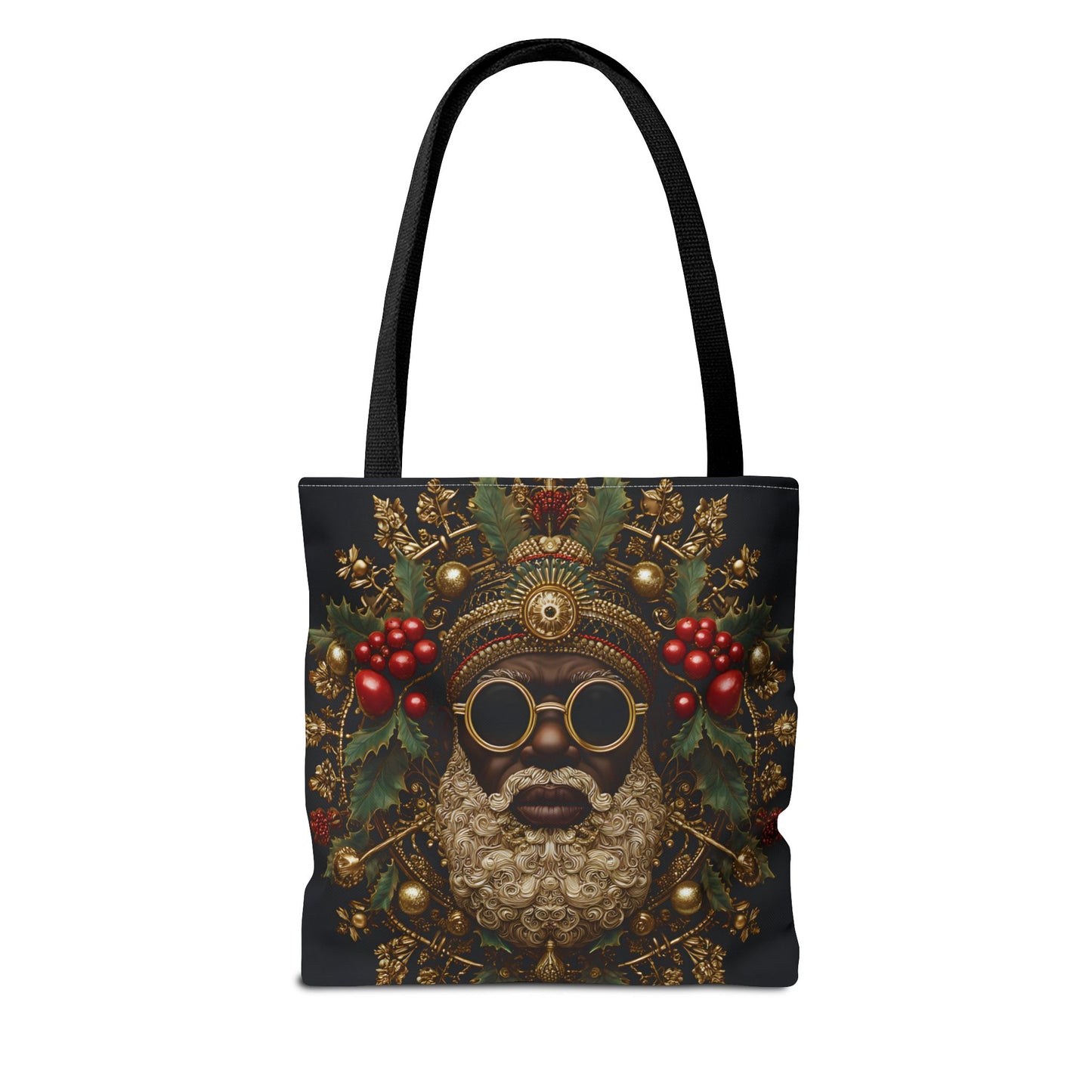 Afrocentric Black Santa Holiday Tote – Festive Christmas Bag with Gold & Holly Details