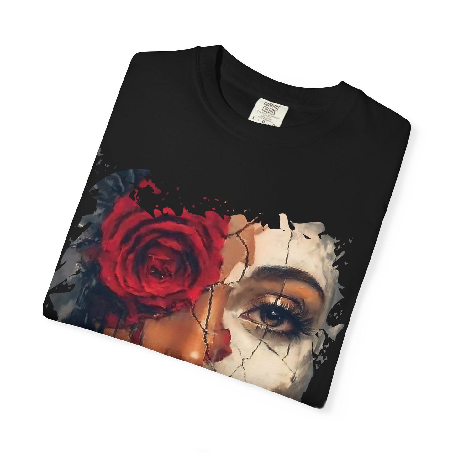 Scarlet Veil Empowerment Tee” or “Cracked Porcelain Resilience Shirt”