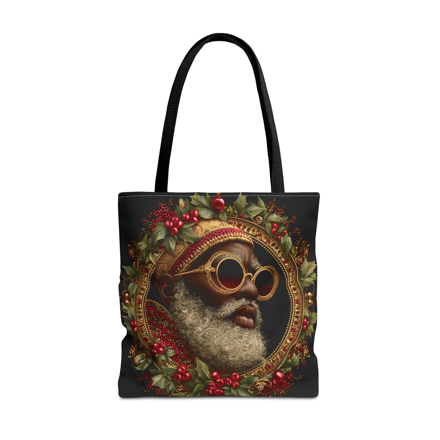 Afrocentric Holly Wreath Santa Tote – Luxe Holiday Tote Bag