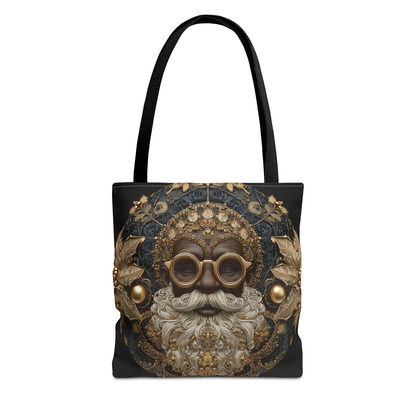 Regal Navy & Gold Black Santa Tote – Luxury Christmas Ornament Design