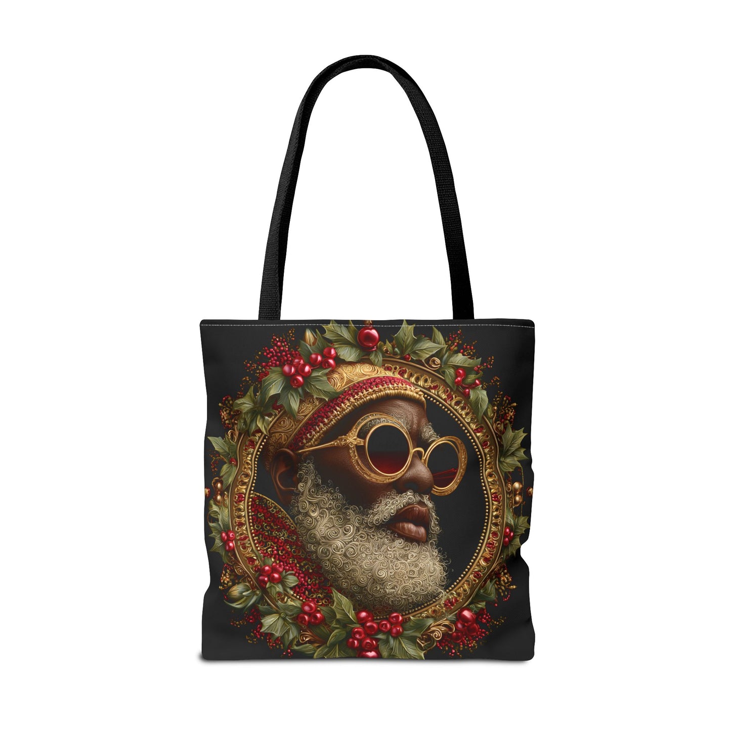 Afrocentric Holly Wreath Santa Tote – Luxe Holiday Tote Bag