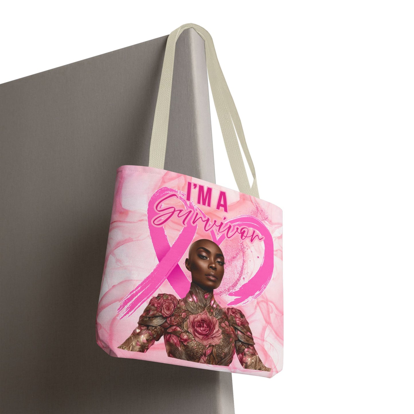 Survivor Tote Bag - 'I'm a Survivor' Pink Ribbon Heart Canvas Tote| Breast Cancer Awareness Tee | Pink Ribbon Shirt for Women | Black Woman Survivor Empowerment Gift | October Awareness Apparel