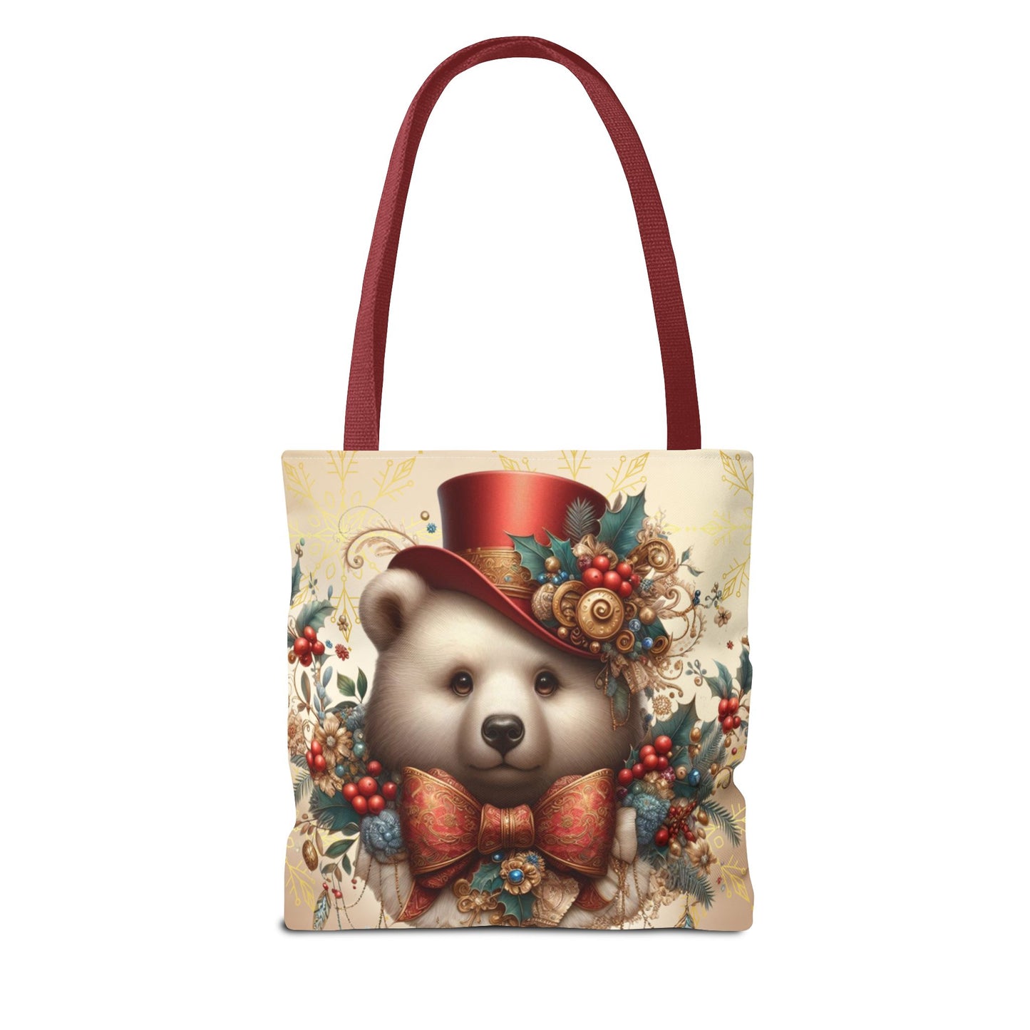 Christmas Bear Tote Bag, Whimsical Holiday Animal Tote, Cute Winter Bear Art Bag, Festive Gift Tote for Women, Seasonal Shopping Bag
