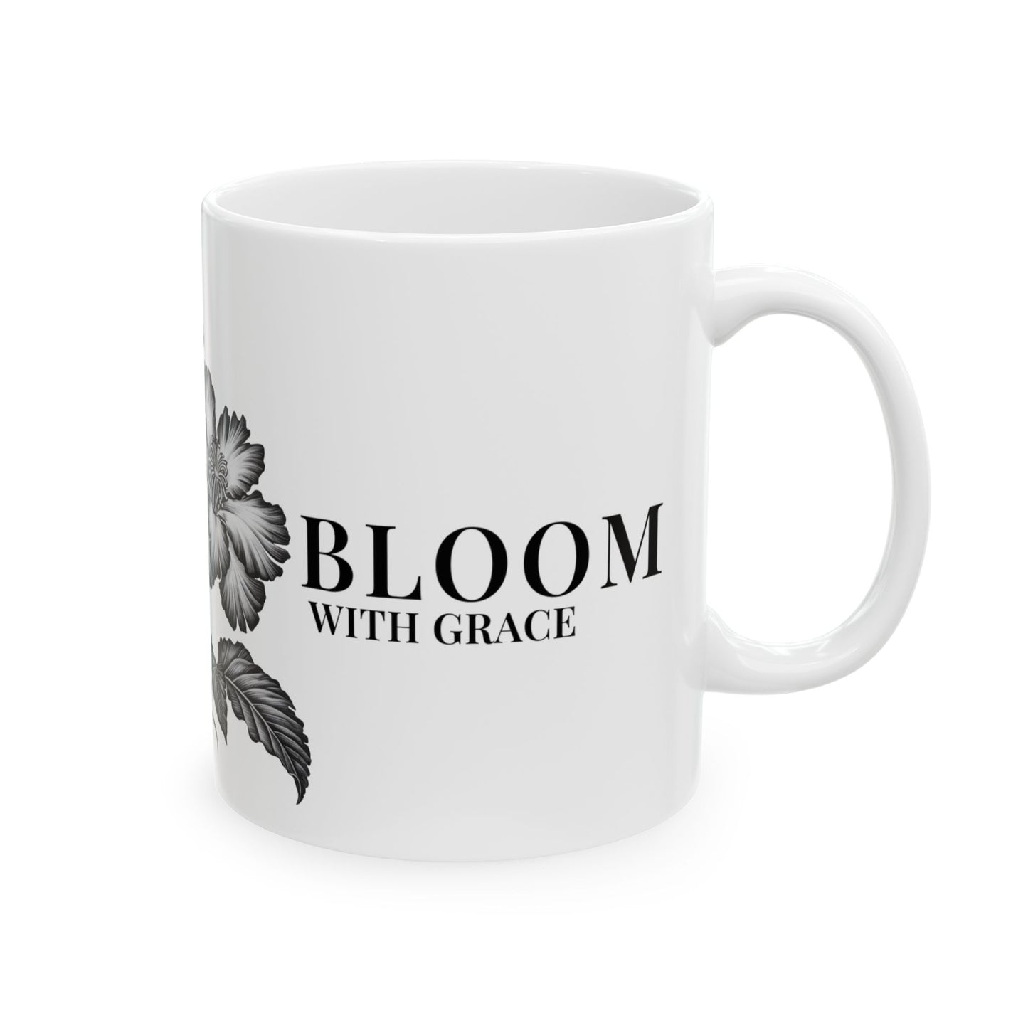 Floral 'Bloom With Grace Ceramic Mug — Vintage Black Botanical Coffee Cup (11oz, 15oz)