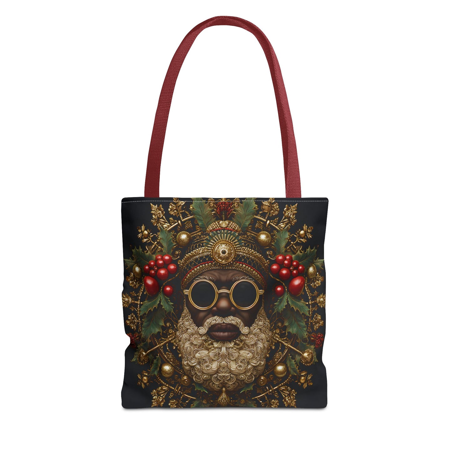 Afrocentric Black Santa Holiday Tote – Festive Christmas Bag with Gold & Holly Details