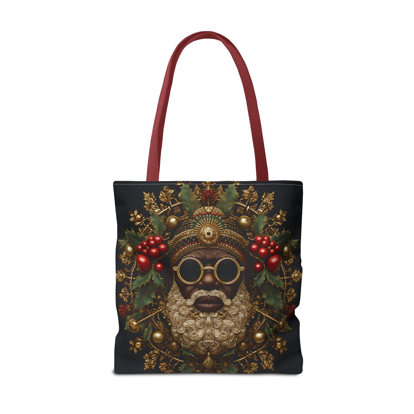 Afrocentric Black Santa Holiday Tote – Festive Christmas Bag with Gold & Holly Details