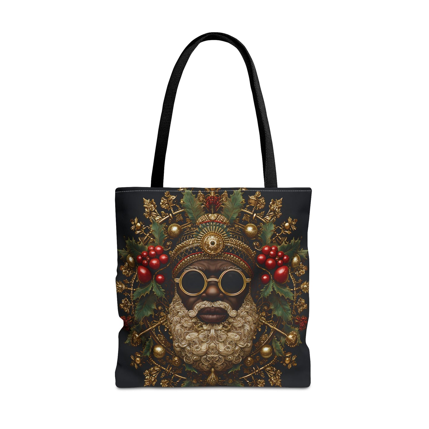 Afrocentric Black Santa Holiday Tote – Festive Christmas Bag with Gold & Holly Details