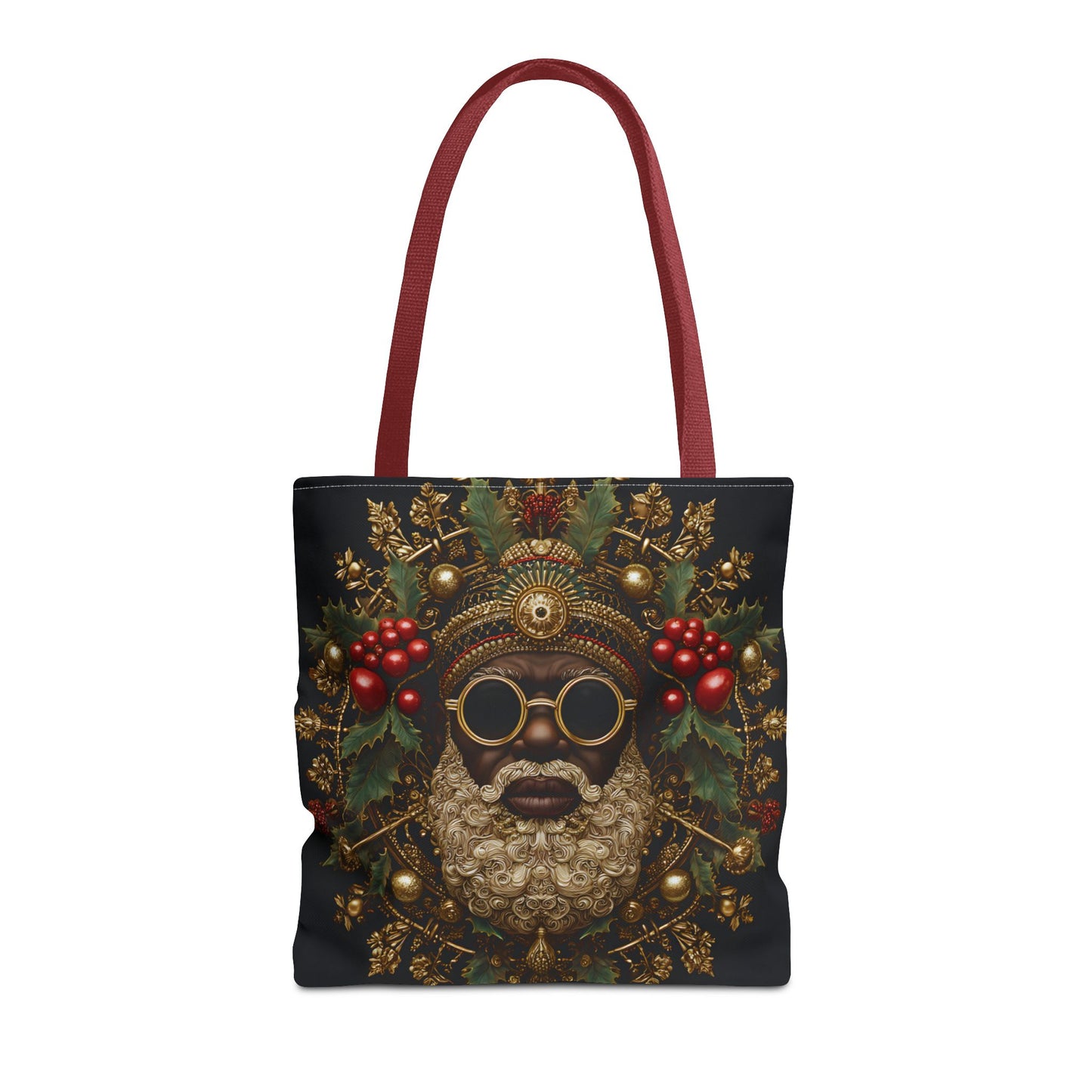 Afrocentric Black Santa Holiday Tote – Festive Christmas Bag with Gold & Holly Details
