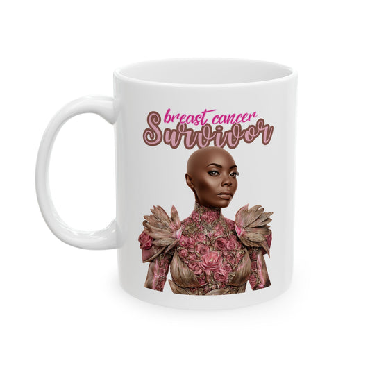 BC Survivor Fancy Mug | Breast Cancer Survivor Gift | Elegant Pink Ribbon Mug | Survivor Empowerment Coffee Cup | Awareness Month Gift for Women