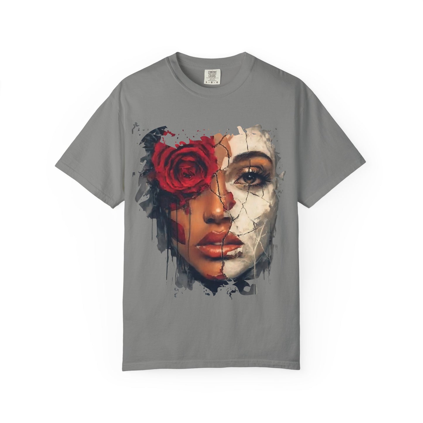 Scarlet Veil Empowerment Tee” or “Cracked Porcelain Resilience Shirt”