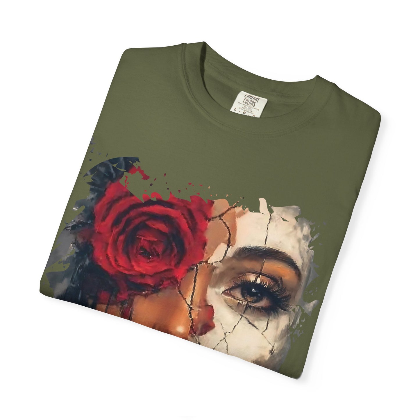 Scarlet Veil Empowerment Tee” or “Cracked Porcelain Resilience Shirt”
