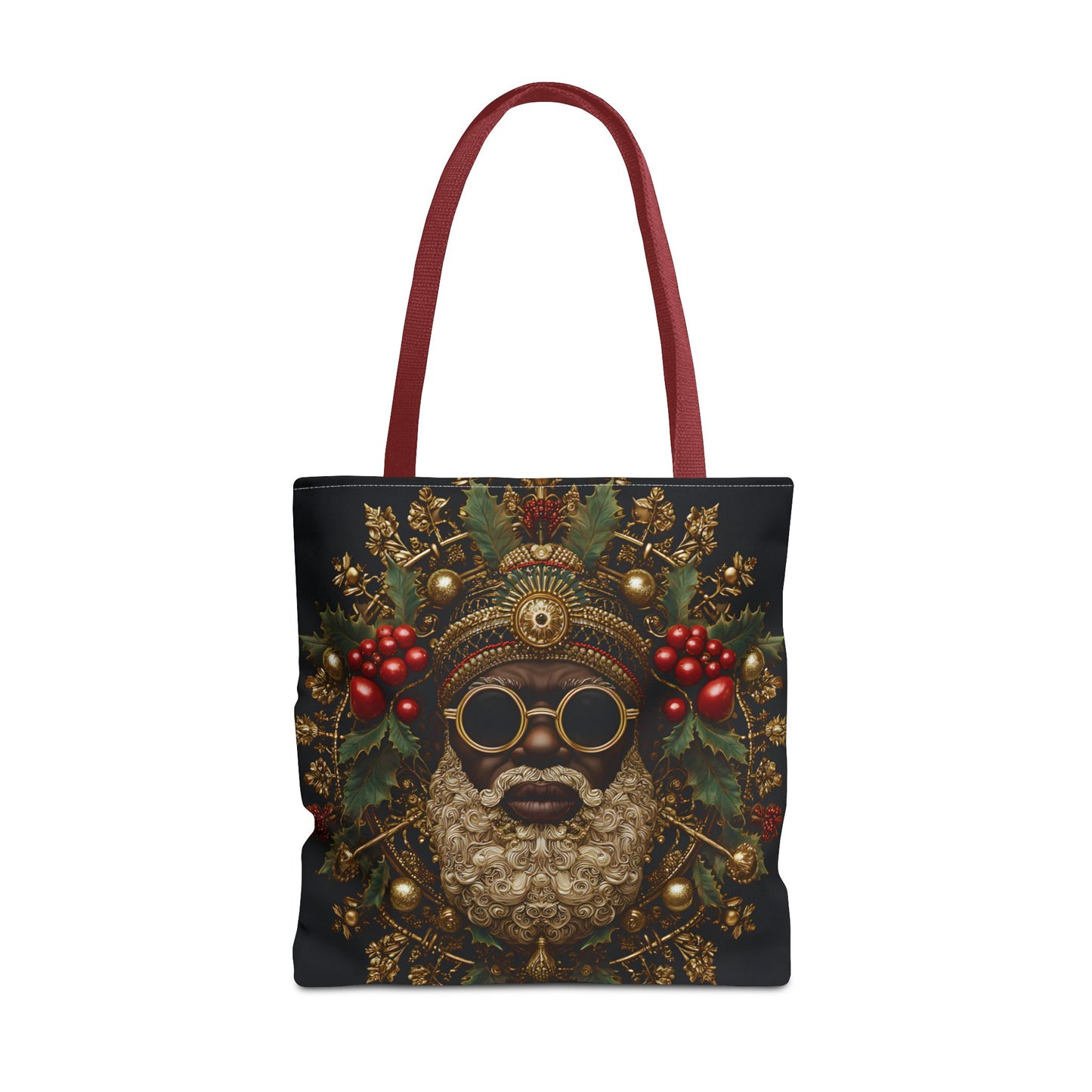 Afrocentric Black Santa Holiday Tote – Festive Christmas Bag with Gold & Holly Details