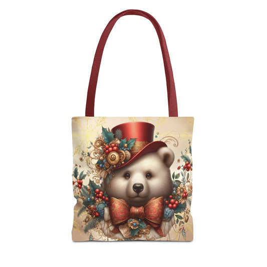 Christmas Bear Tote Bag, Whimsical Holiday Animal Tote, Cute Winter Bear Art Bag, Festive Gift Tote for Women, Seasonal Shopping Bag