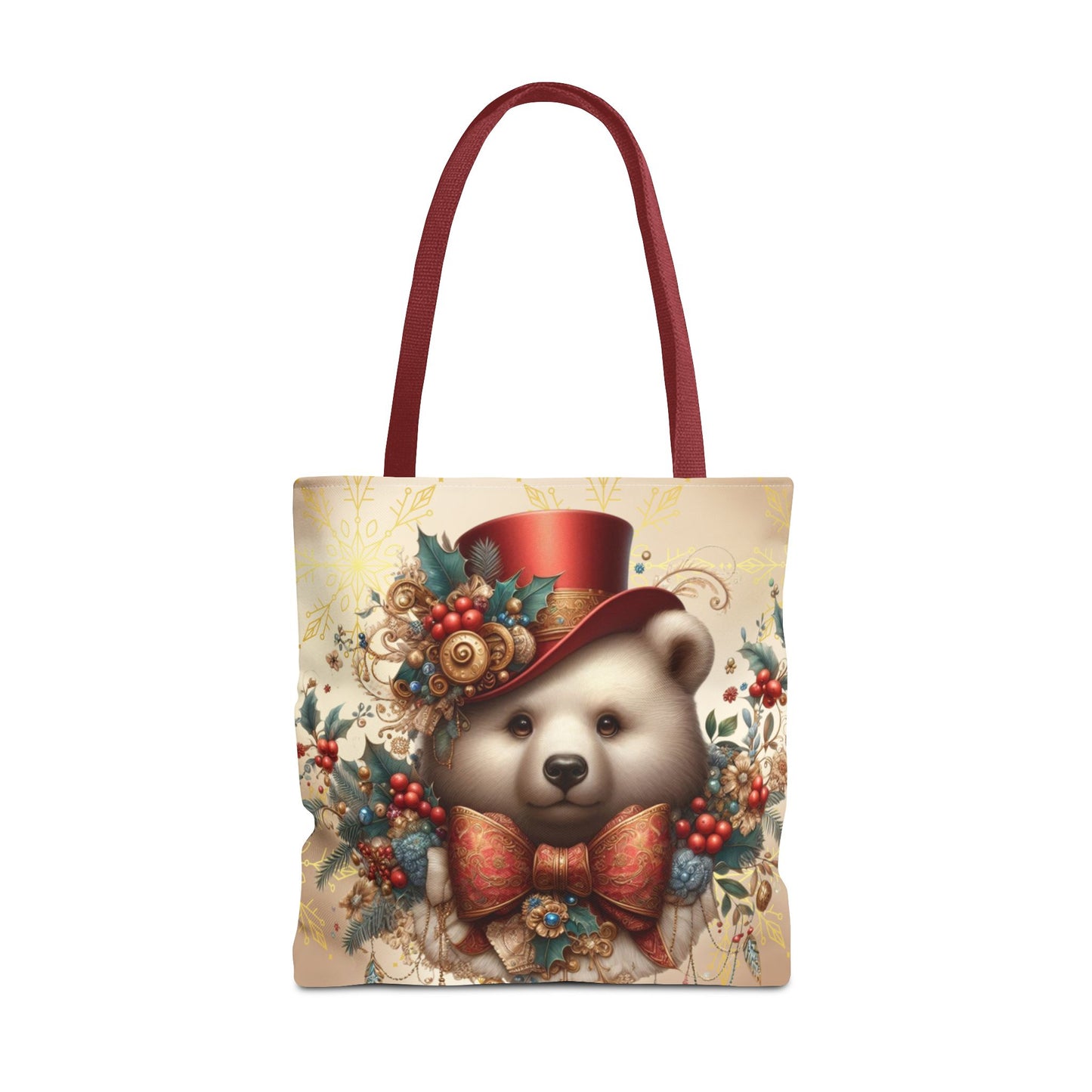 Christmas Bear Tote Bag, Whimsical Holiday Animal Tote, Cute Winter Bear Art Bag, Festive Gift Tote for Women, Seasonal Shopping Bag