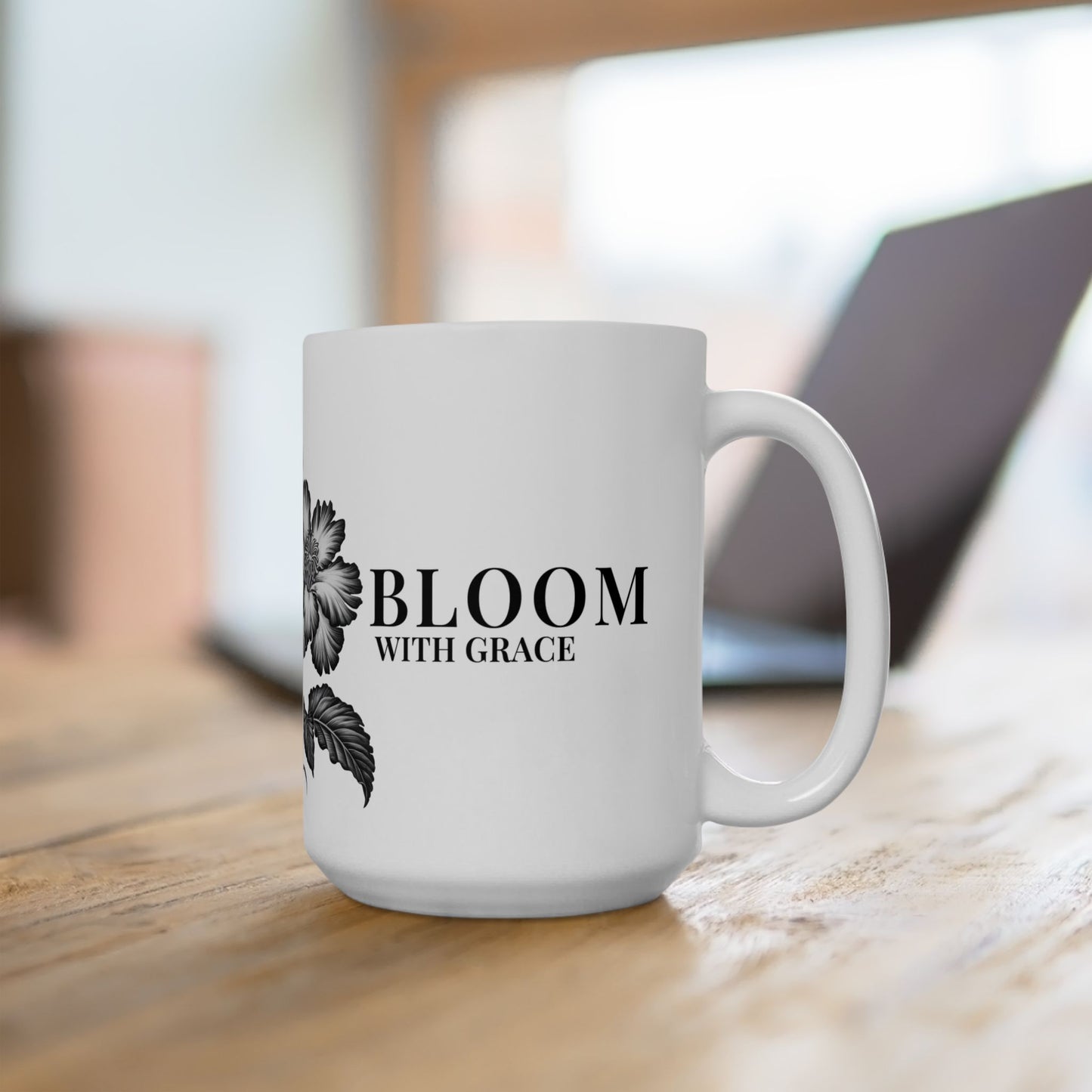 Floral 'Bloom With Grace Ceramic Mug — Vintage Black Botanical Coffee Cup (11oz, 15oz)