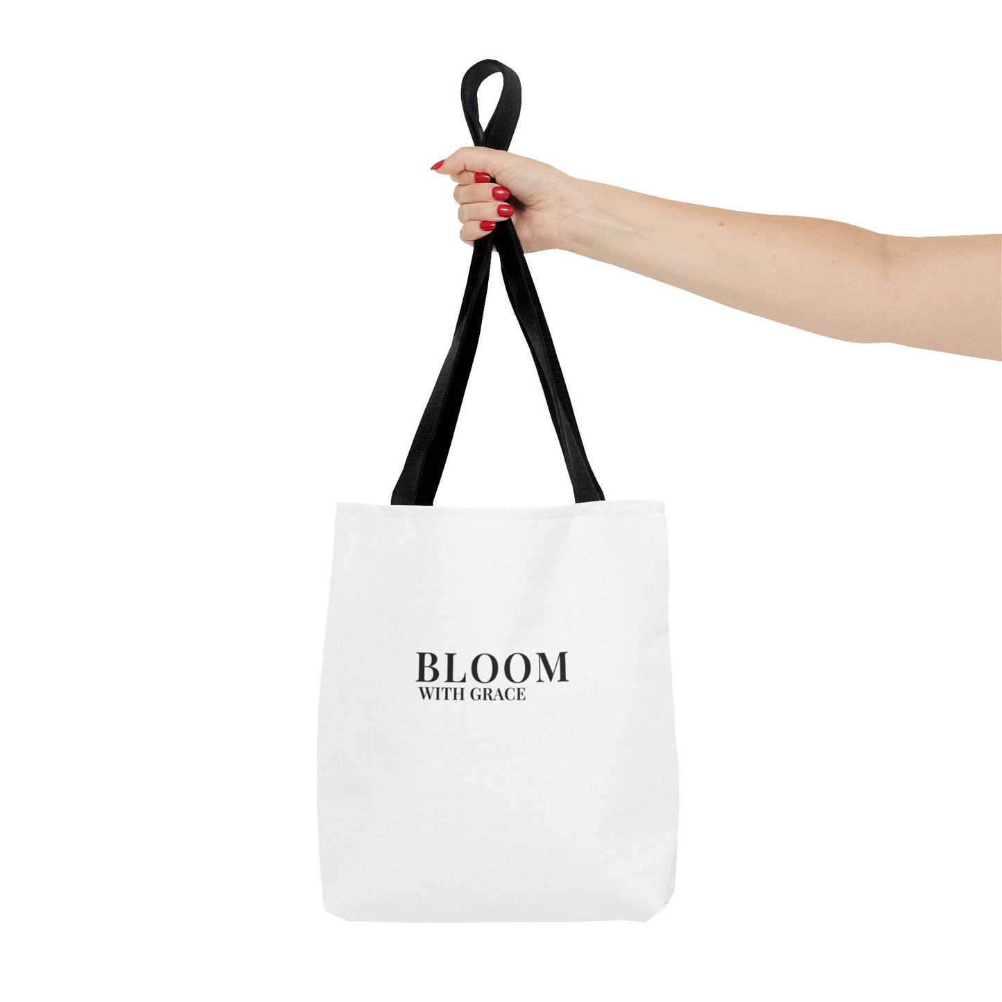 Bloom With Grace Minimalist Canvas Tote Bag — Floral Inspirational Quote Tote