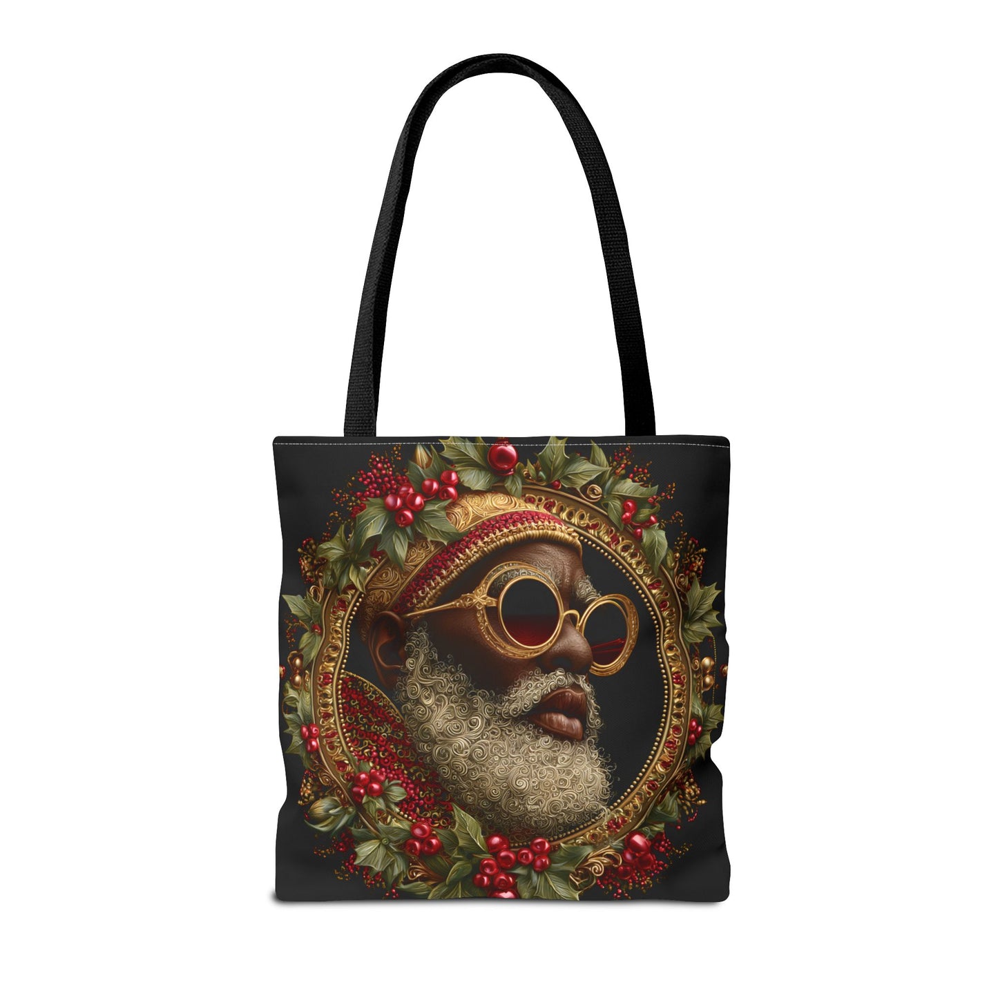 Afrocentric Holly Wreath Santa Tote – Luxe Holiday Tote Bag