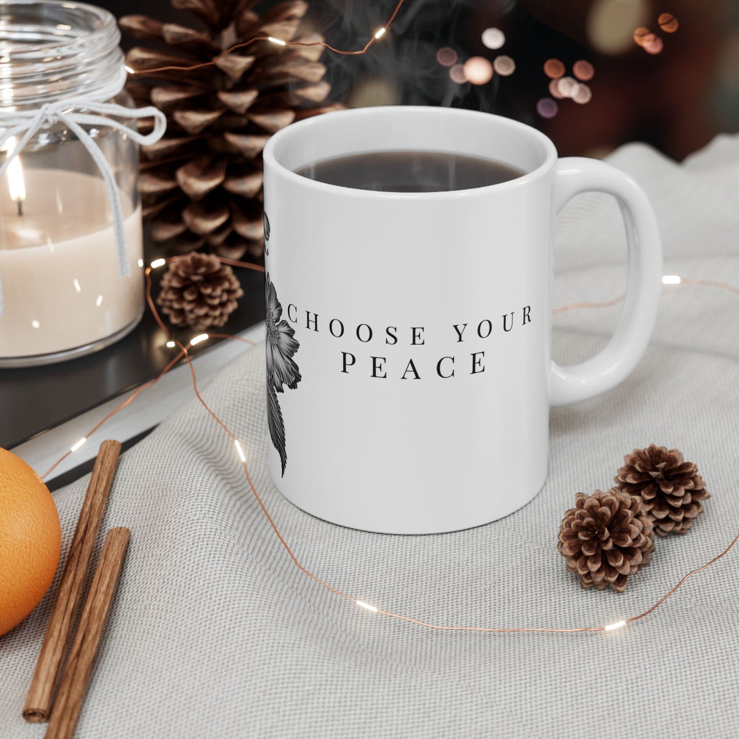 Choose Your Peace Mug – Inspirational Wellness Coffee Mug - Vintage Flower Coffee Cup (11oz, 15oz)