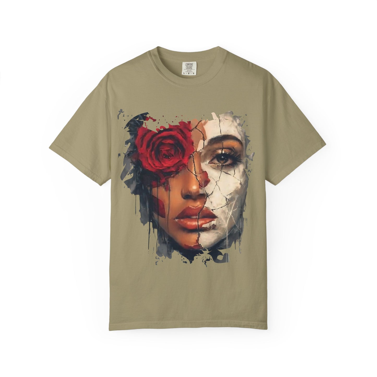 Scarlet Veil Empowerment Tee” or “Cracked Porcelain Resilience Shirt”