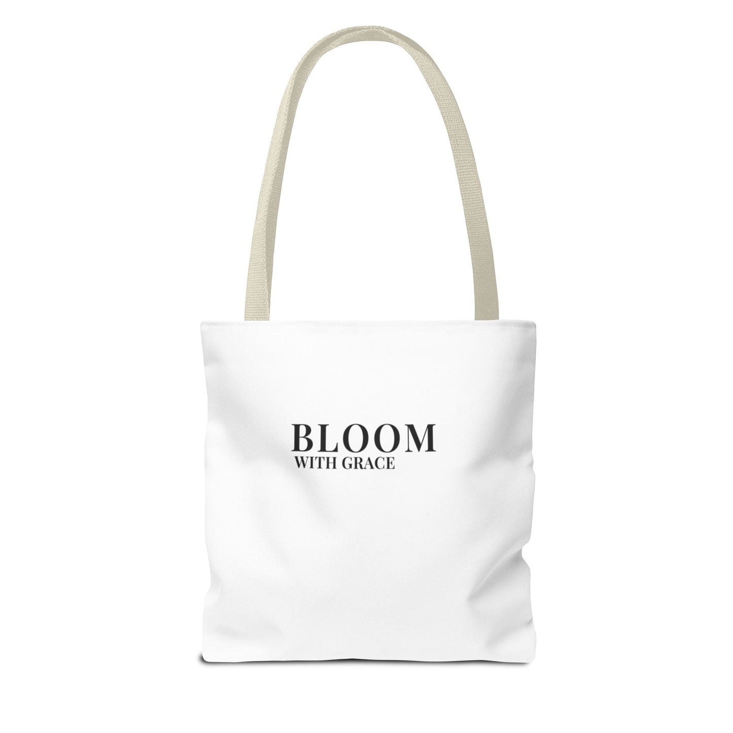 Bloom With Grace Minimalist Canvas Tote Bag — Floral Inspirational Quote Tote